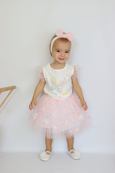 Baby Girls pink Butterfly tutu skirt Set
