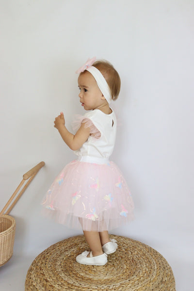 Baby Girls pink Butterfly tutu skirt Set