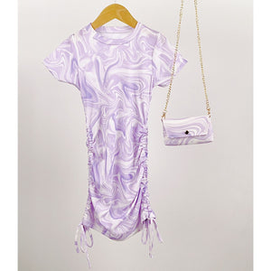 Girl's Lilac Marble effect Dress & Bag
