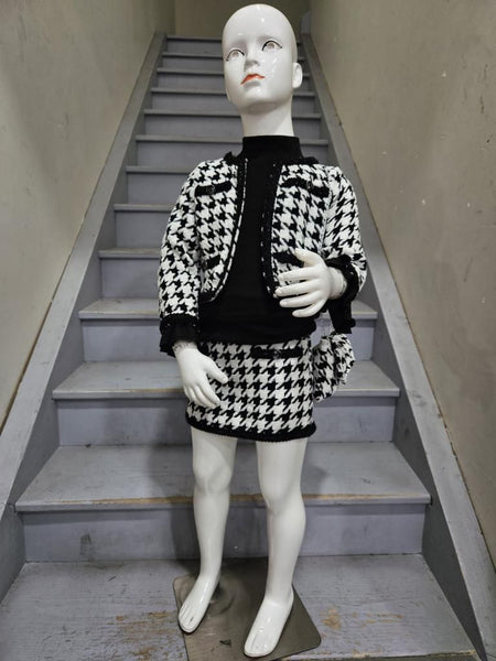 Girl's Black & White Houndstooth Jacket, Skirt, Bag & Top Set