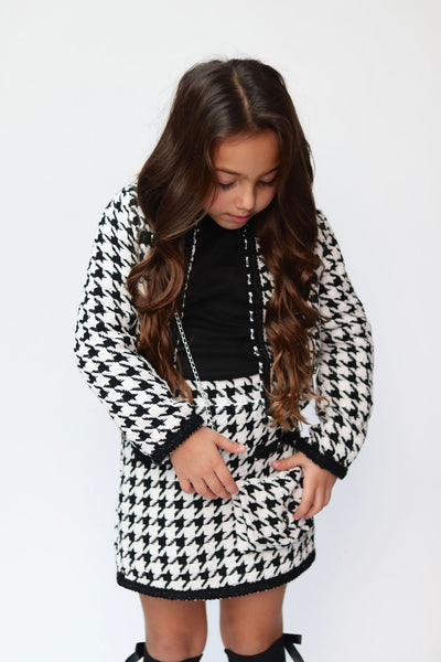 Girl's Black & White Houndstooth Jacket, Skirt, Bag & Top Set