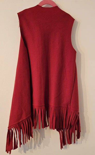 Girl's Red wool mix waterfall sleeveless tassel gilet waistcoat
