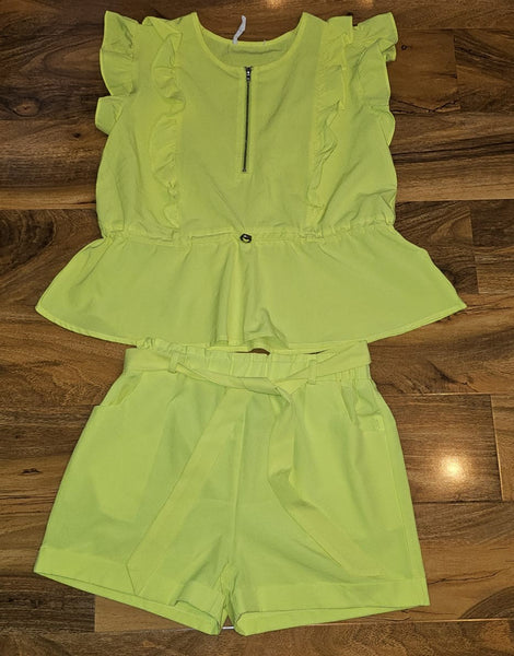 Girl's Neon Yellow Shorts & Top Set
