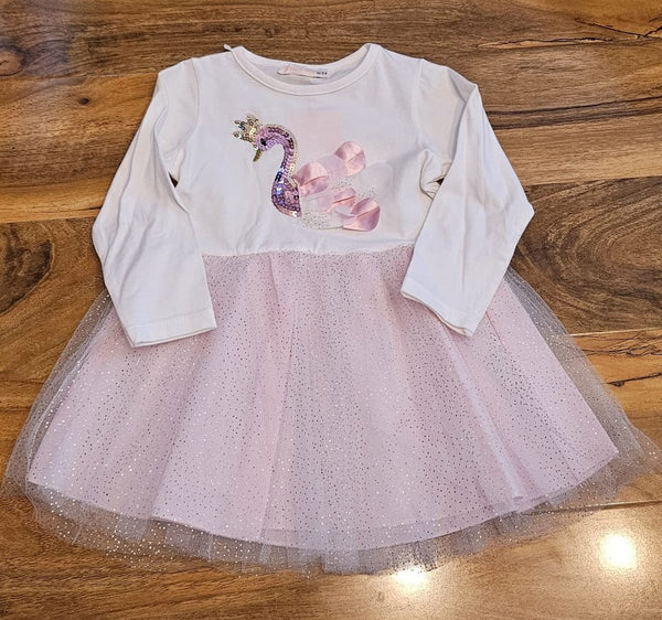 Baby Girl's Swan Princess denim jacket & Pink sparkly dress