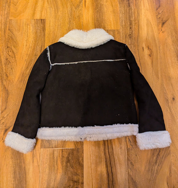 Black faux suede jacket with white faux fur trim, skirt & leggings set