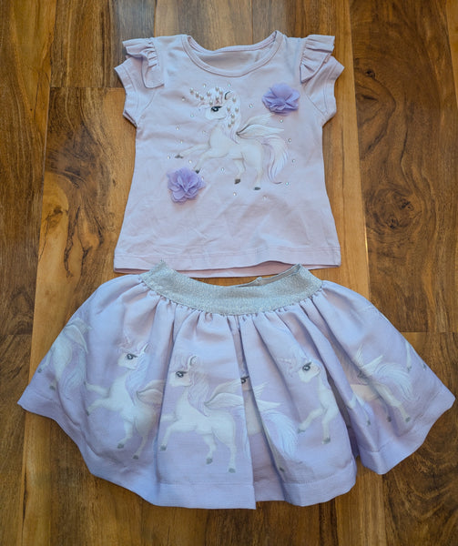 Baby Girl's Lilac Unicorn skirt and T-shirt Set