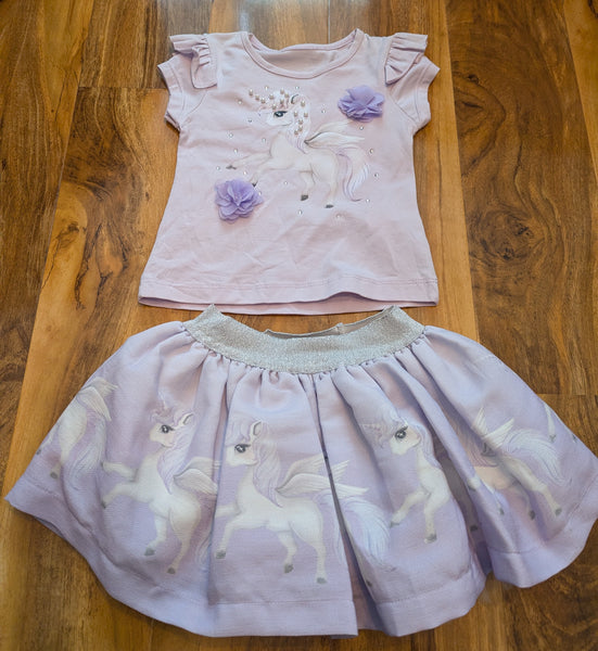 Baby Girl's Lilac Unicorn skirt and T-shirt Set