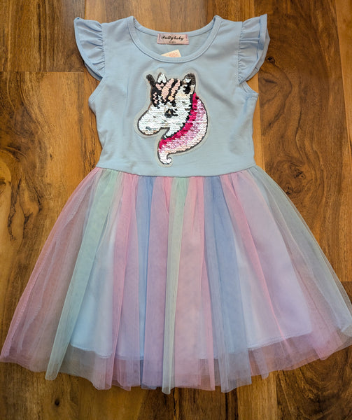 Girl's Baby Blue unicorn Multicoloured tutu party dress