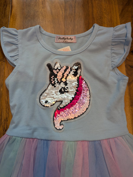Girl's Baby Blue unicorn Multicoloured tutu party dress
