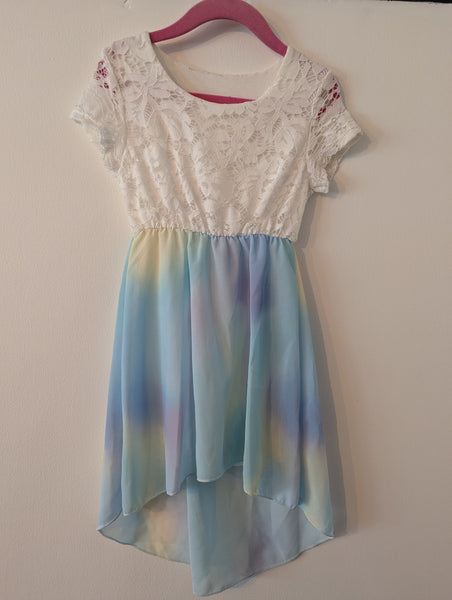 Blue multicoloured pastel Dip Hem Party Dress
