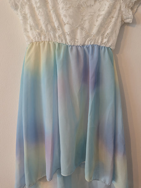 Blue multicoloured pastel Dip Hem Party Dress