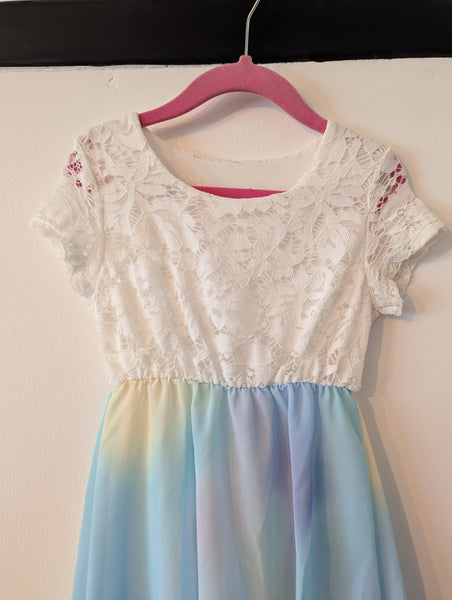 Blue multicoloured pastel Dip Hem Party Dress