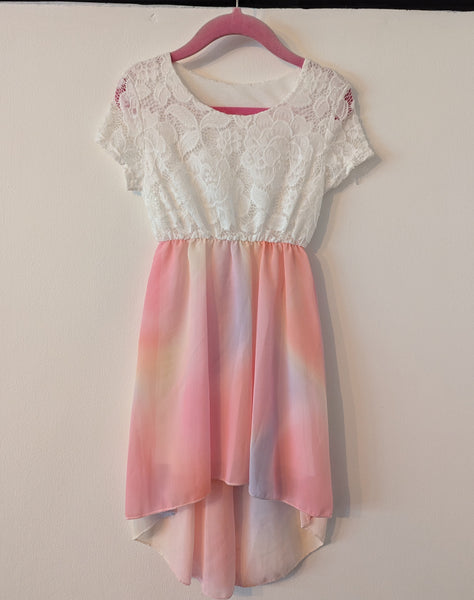 Girl's Pink pastel mix Dip Hem Dress & necklace