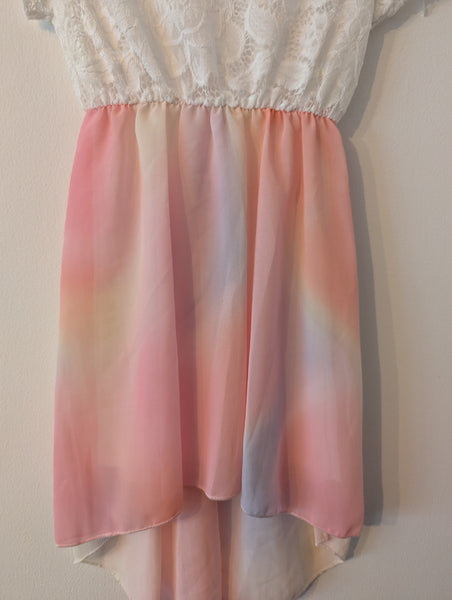 Girl's Pink pastel mix Dip Hem Dress & necklace