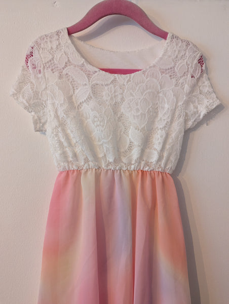 Girl's Pink pastel mix Dip Hem Dress & necklace