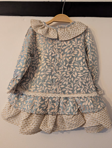 Newness Couture Baby Girl's Spanish Green, Cream & Gold floral dress with frills