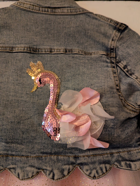 Baby Girl's Swan Princess denim jacket & Pink sparkly dress