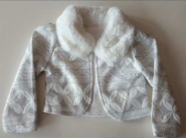 Baby Girl's Winter Silver and White Dress, jacket, leggings & hat