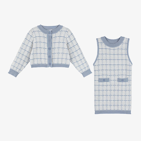 Beau KiD Baby blue & Ivory knitted dress & Cardigan Set