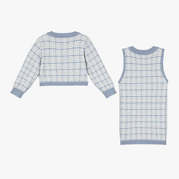 Beau KiD Baby blue & Ivory knitted dress & Cardigan Set