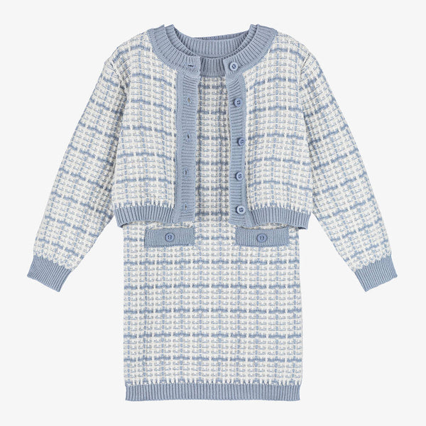 Beau KiD Baby blue & Ivory knitted dress & Cardigan Set