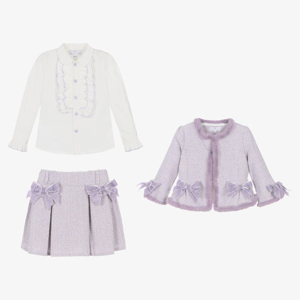 Girl's Lilac Faux fur trim Skirt Suit
