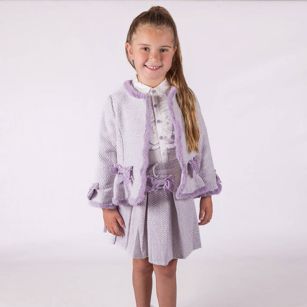 Girl's Lilac Faux fur trim Skirt Suit