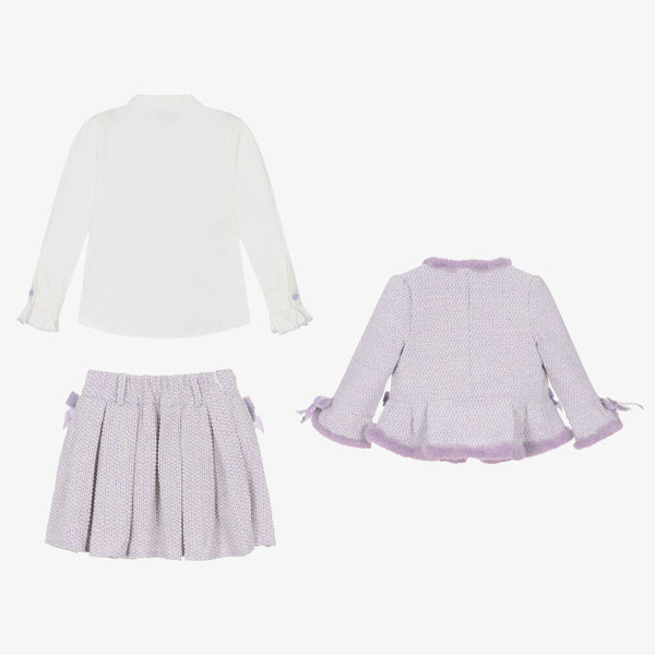 Girl's Lilac Faux fur trim Skirt Suit