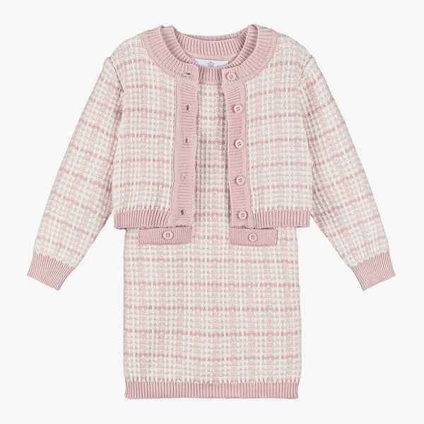 Girl's Beau KiD dusky pink & Ivory Dress & Cardigan Set