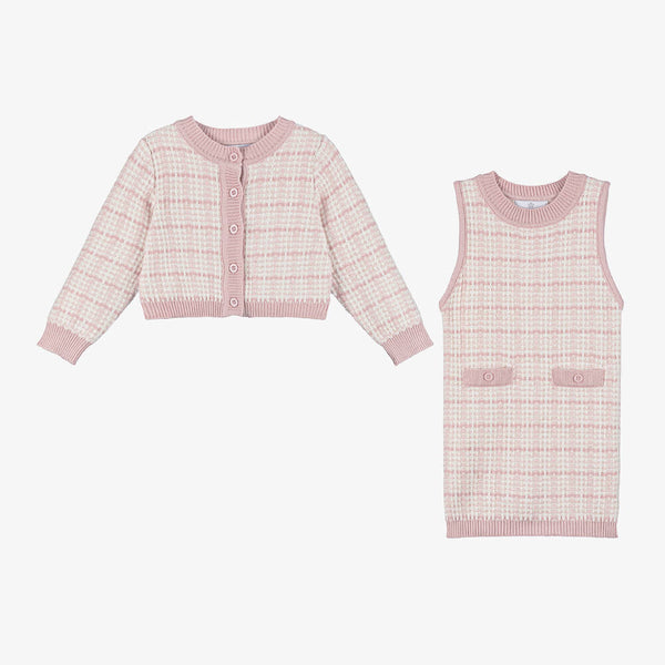 Girl's Beau KiD dusky pink & Ivory Dress & Cardigan Set