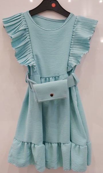 Girl's Mint Dress with Belted Bag
