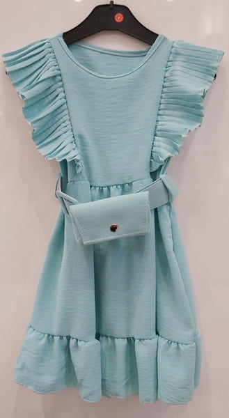 Girl's Mint Dress with Belted Bag