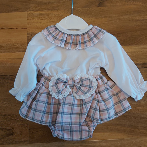 Baby Girl's Pink Tartan jam pants set