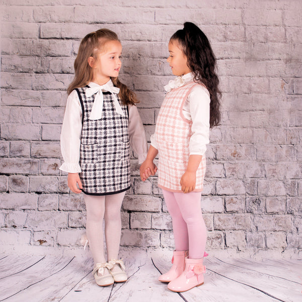 Girl's Black & White knitted Dress & Bow Shirt Set