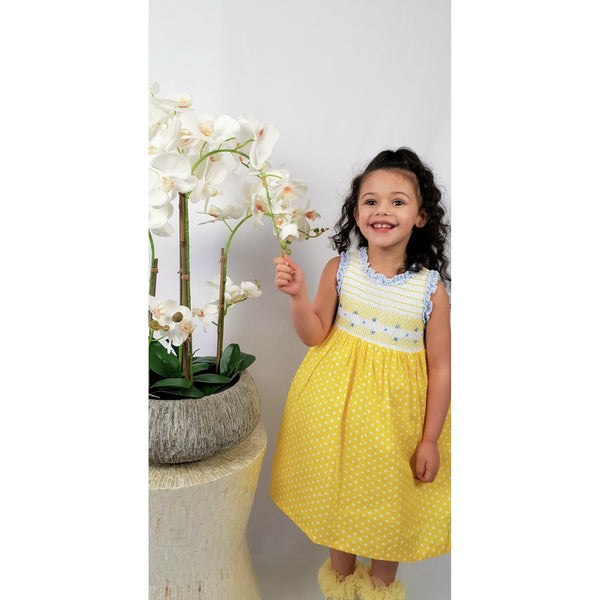 Girls Yellow polka dot Smock Dress