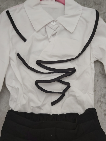 Girl's White Ruffle shirt with black trim & Black Skirt