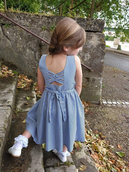Girls Blue & White Sailor style Smock Dress with ships