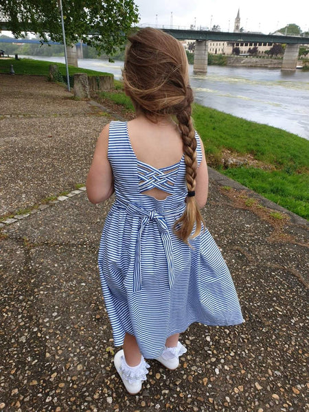 Girls Blue & White Sailor style Smock Dress with ships