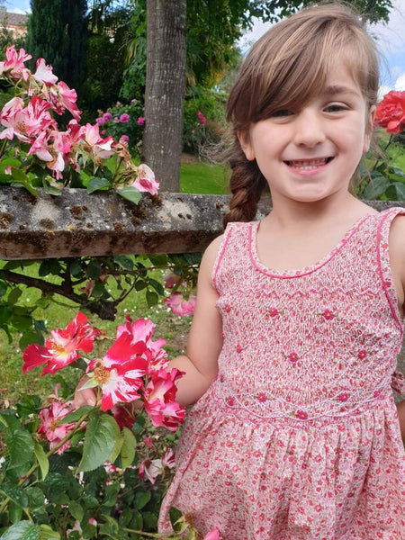 Girl's Pink Floral Hand Smock Dress