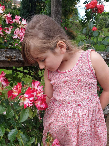 Girl's Pink Floral Hand Smock Dress