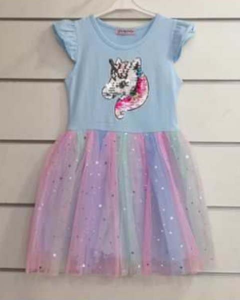 Girl's Baby Blue Unicorn Sparkly Tutu Dress