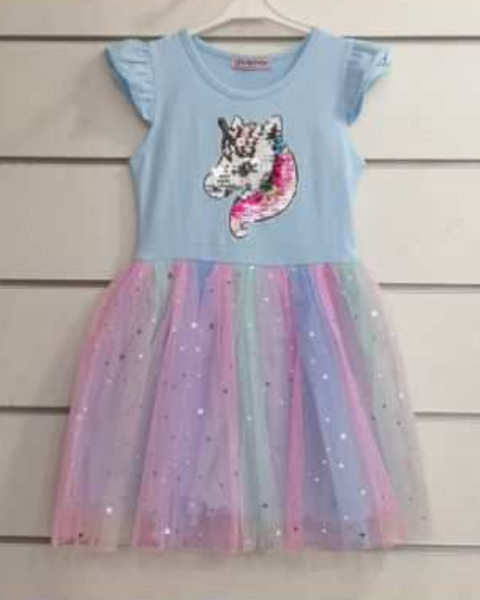 Girl's Baby Blue Unicorn Sparkly Tutu party Dress