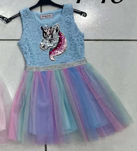 Girl's Blue Lace Unicorn Tutu Party Dress