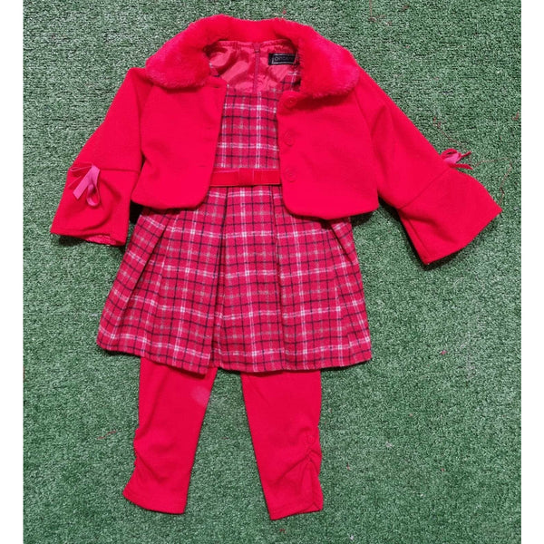 Girls Red Tartan Dress, jacket 3 peice Set