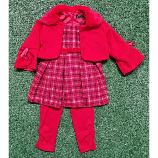 Girls Red Tartan Dress, jacket 3 peice Set