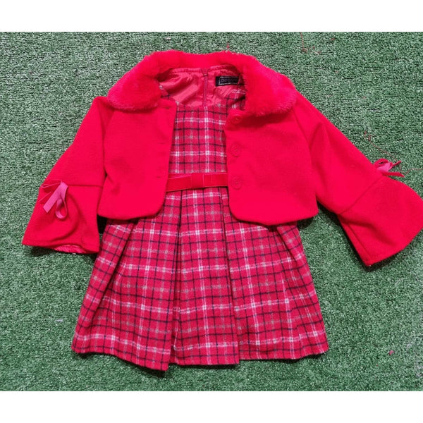 Girls Red Tartan Dress, jacket 3 peice Set