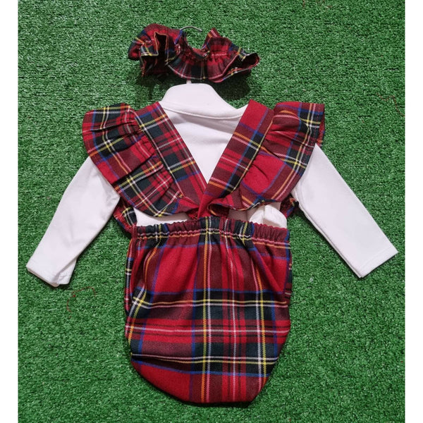 Baby Girl's Tartan romper Bow Set