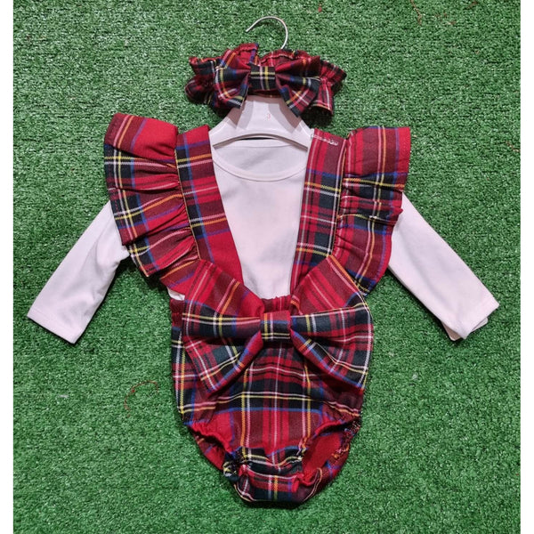 Baby Girl's Tartan romper Bow Set