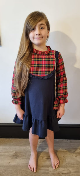 Navy Tartan Dress & Bag