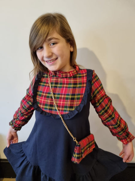 Navy Tartan Dress & Bag